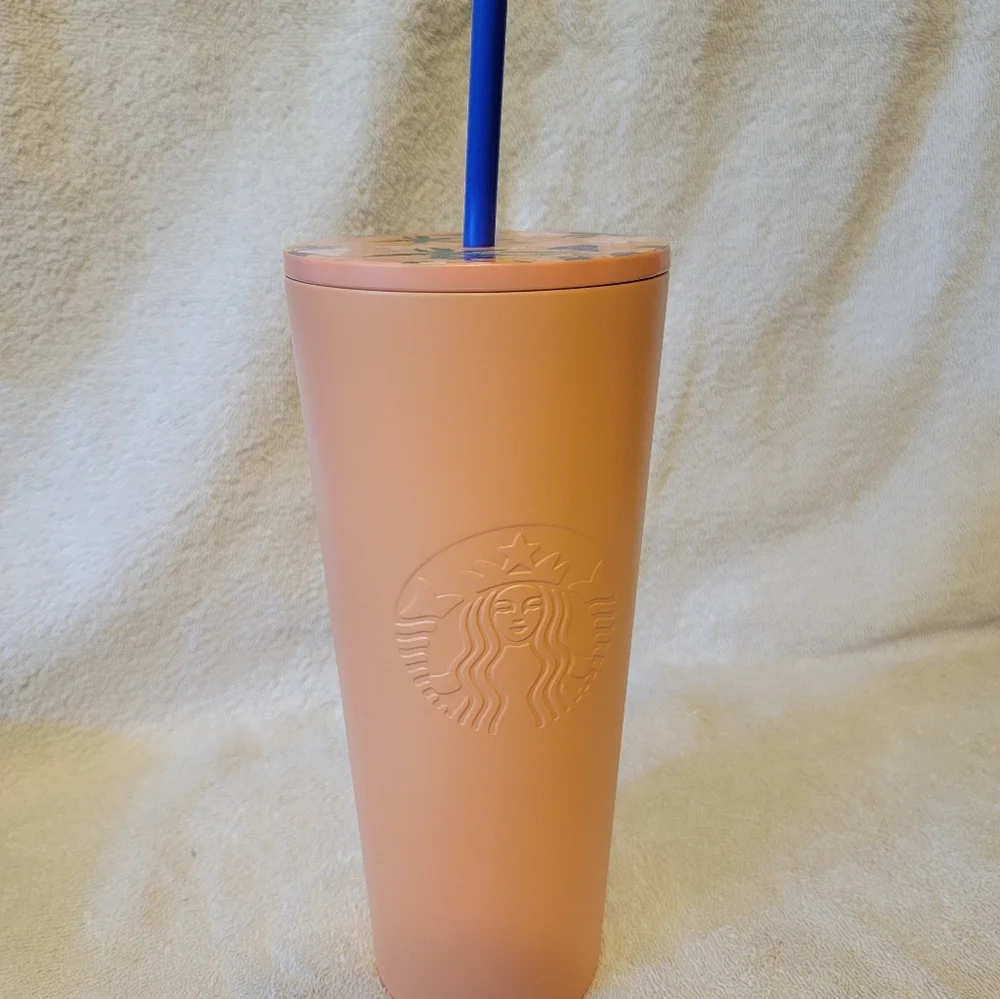 2019 Starbucks 24oz Peach Blue Steel Tumbler for‎ cold drinks